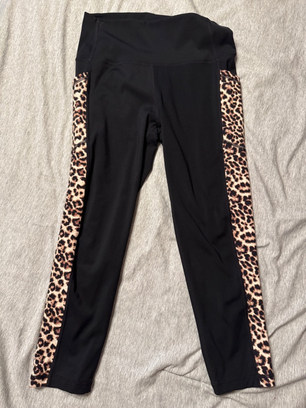 Black Leggings with Leopard Side Panels